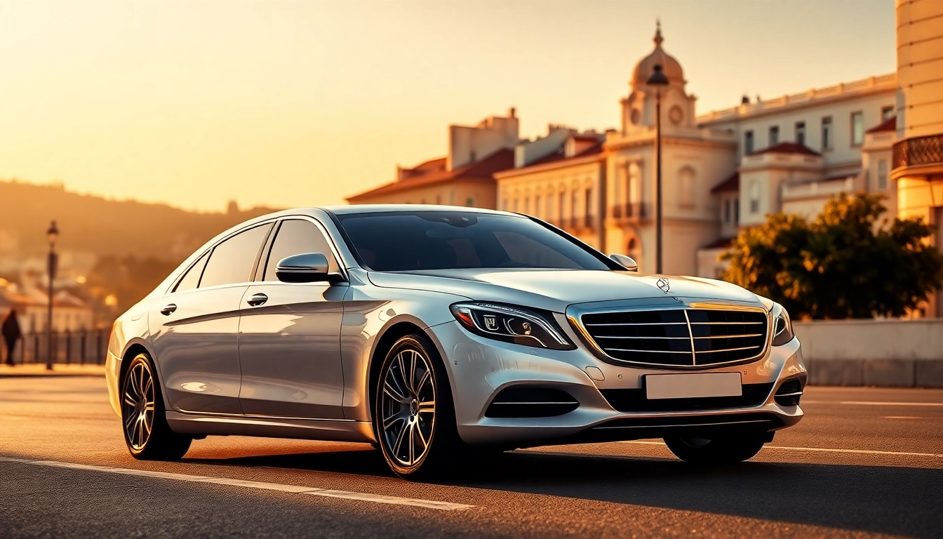 Experience cheap car rental with driver Lisbon in a luxurious sedan against Lisbon's stunning backdrop.